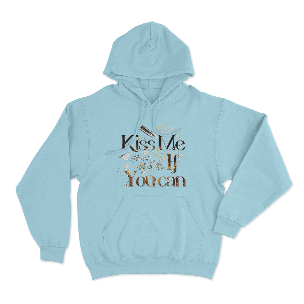 Kiss Me If You Can Golden Bullet Logo Unisex Hoodie Sky Blue Kiss Me If You Can Golden Bullet Logo Unisex Hoodie Sky Blue