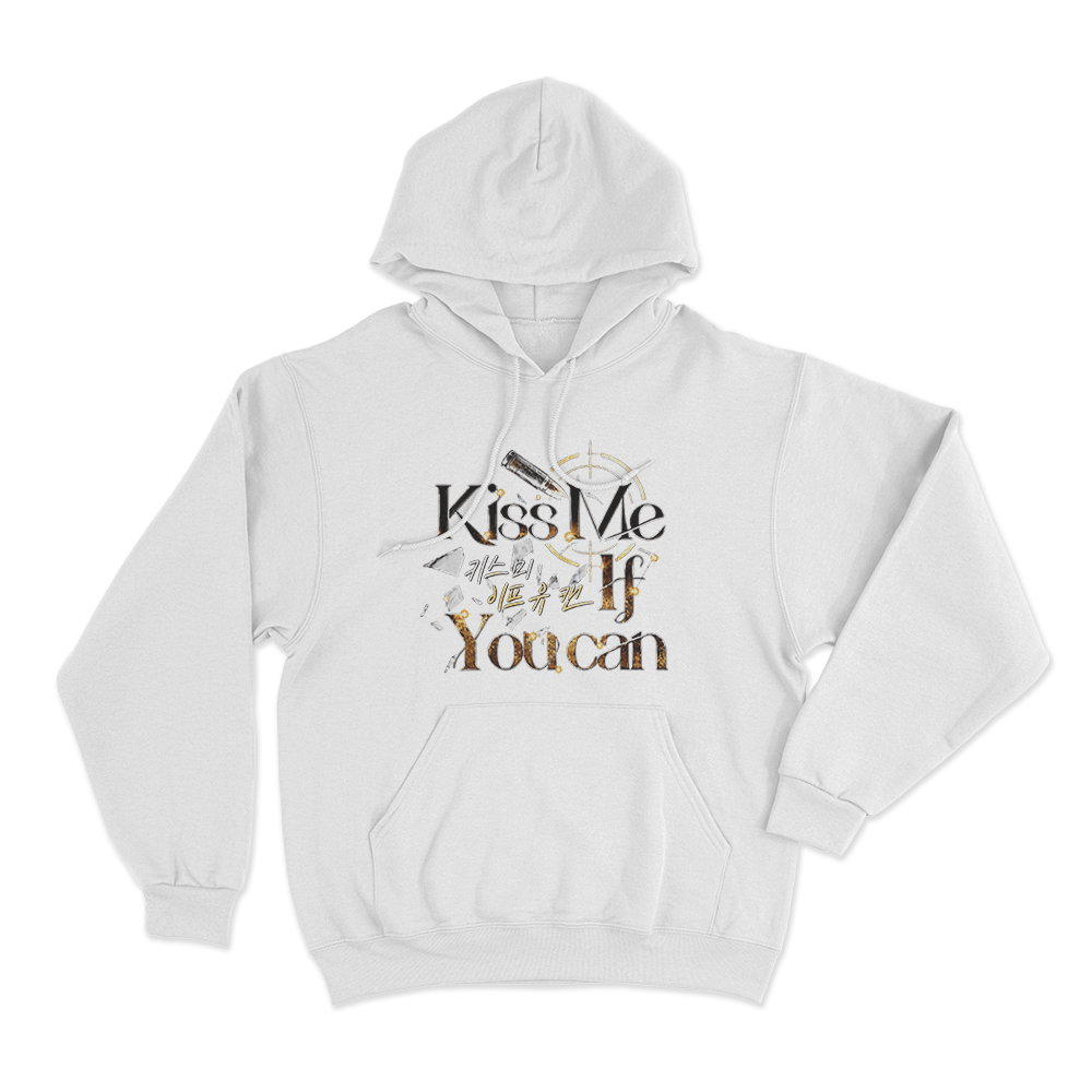 Kiss Me If You Can Golden Bullet Logo Unisex Hoodie White Kiss Me If You Can Golden Bullet Logo Unisex Hoodie White