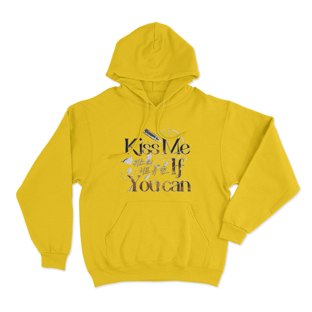 Kiss Me If You Can Golden Bullet Logo Unisex Hoodie Yellow Kiss Me If You Can Golden Bullet Logo Unisex Hoodie Yellow