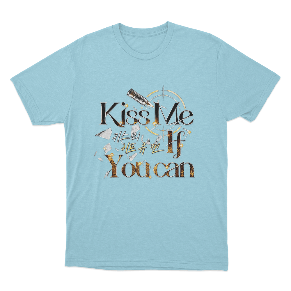 Kiss Me If You Can Golden Bullet Logo Unisex T Shirt Sky Blue Kiss Me If You Can Golden Bullet Logo Unisex T Shirt Sky Blue